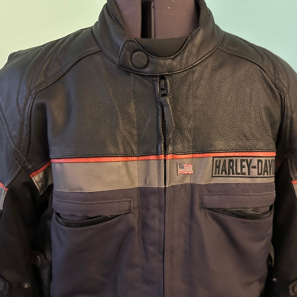 Harley Davidson Leather and Textile Riding Jacket, size Medium